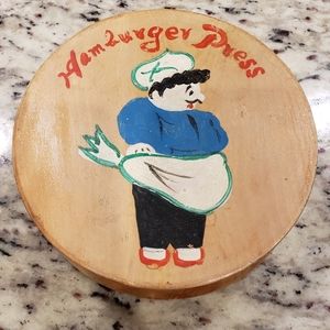 RARE Vintage Wood Handpainted Hamburger Press Japan